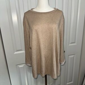 Casual Tan Women's Top with Striped Sleeves